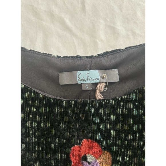 Eva Franco Velvet Floral Metallic Blouse Womens Size 6 Black Green - Picture 4 of 9